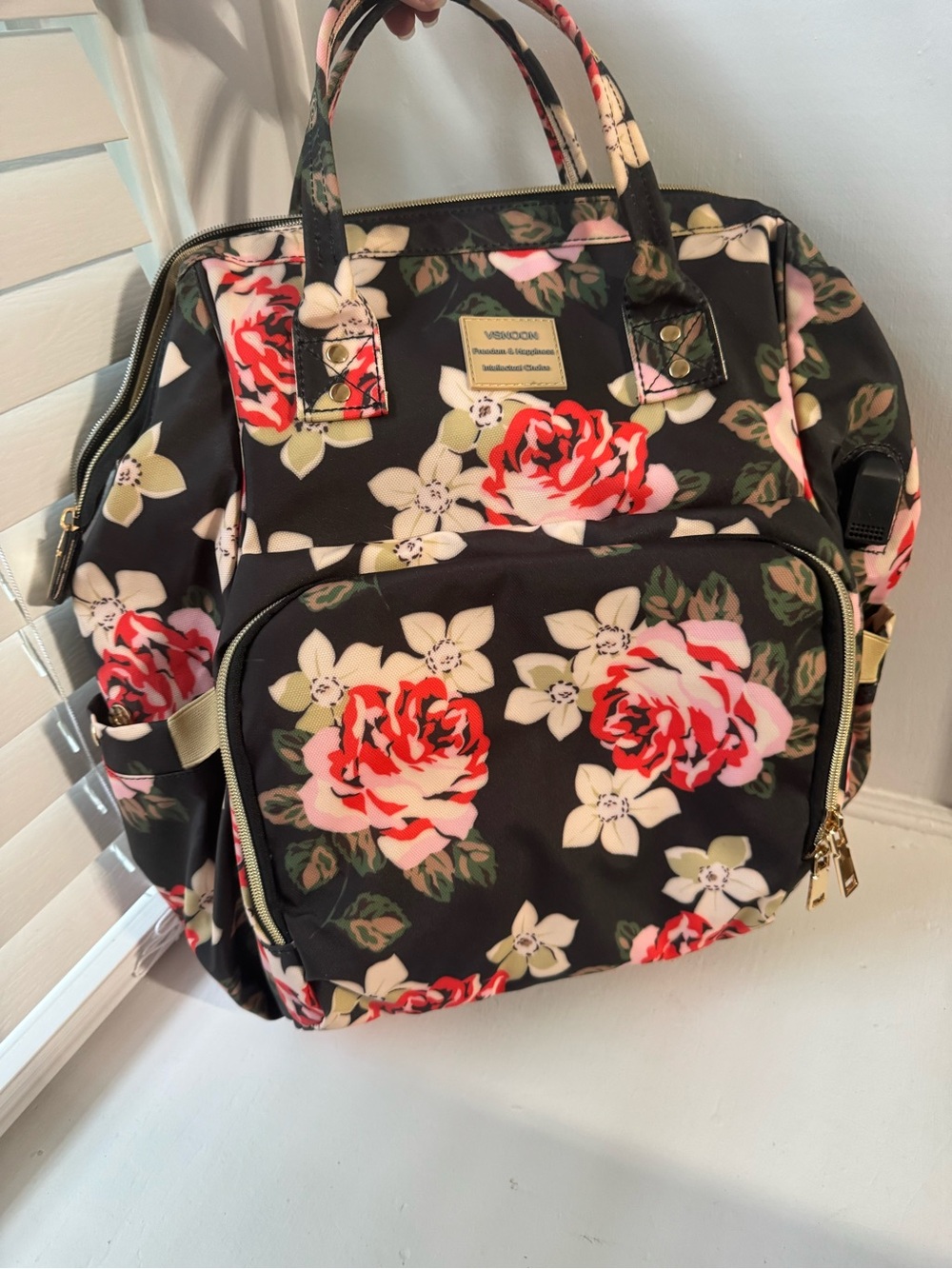 VSNOON Floral Laptop Backback- Freedom and Happiness with Pink & Red Roses